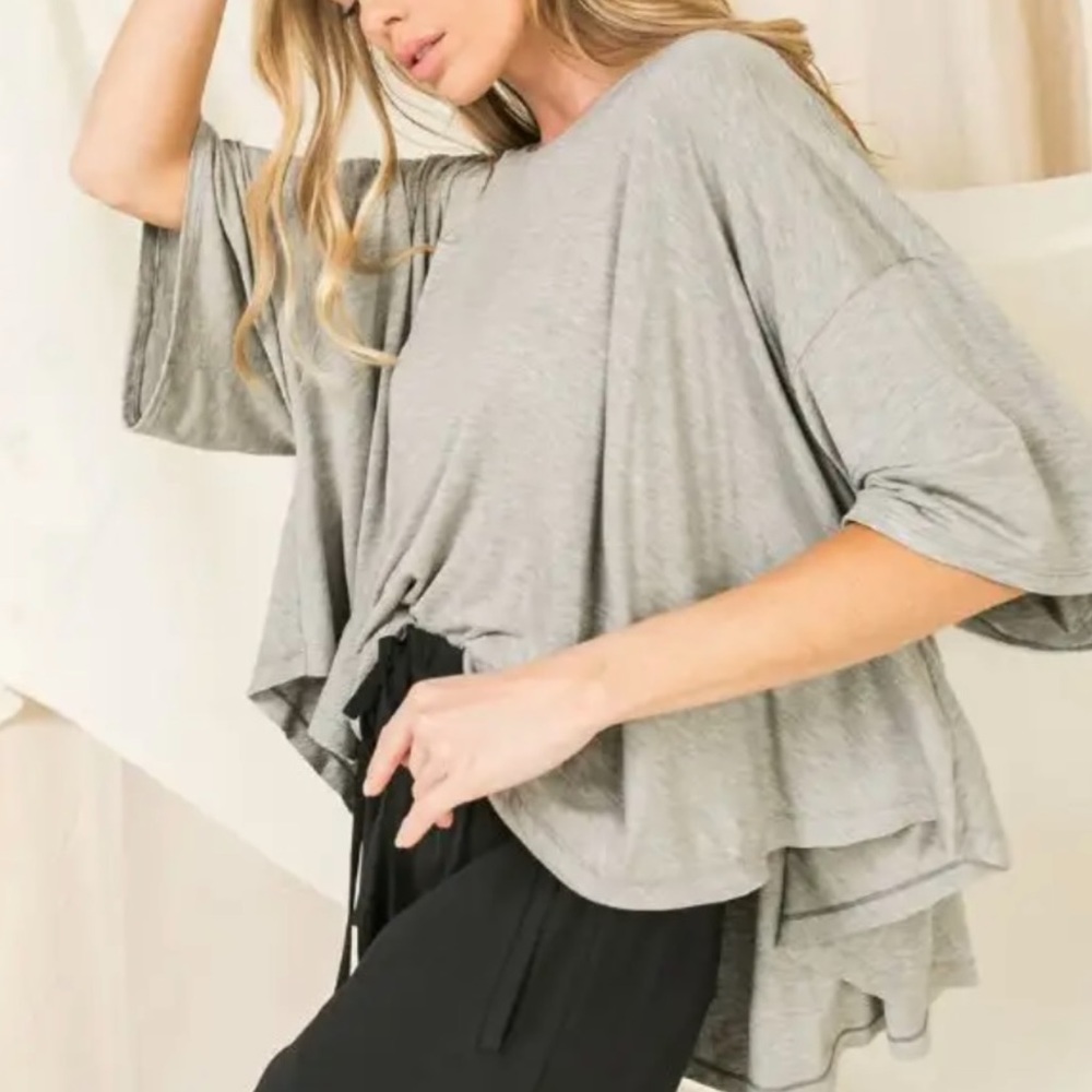 Heather Grey Solid Knit Batwing Sleeve Top